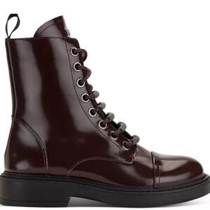 DKNY Brown and Black Leather Boots with‎ Lace-Up Design